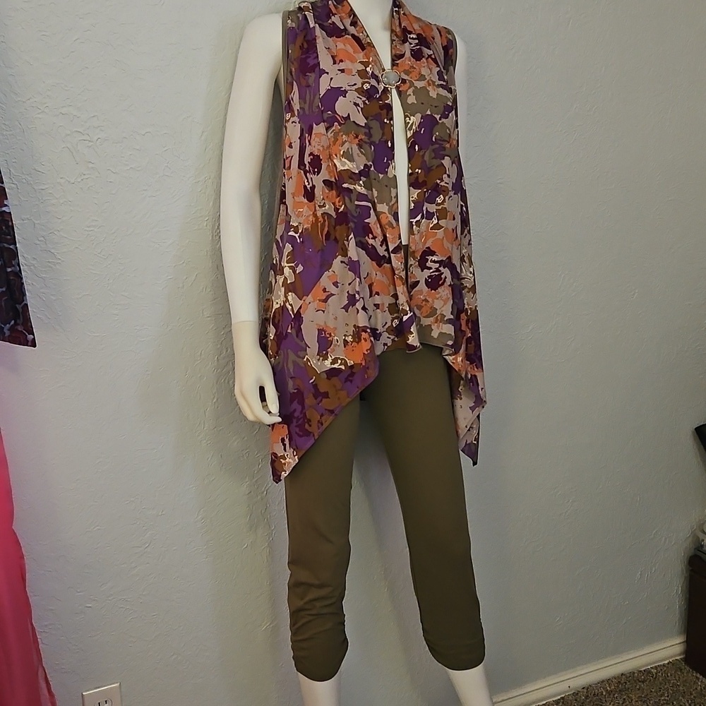Vtg LOGO Floral Sleeveless Kimono Leggings Set - Picture 2 of 12